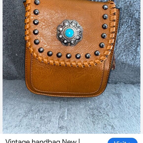 Unbranded Handbags - #1024+ “30X7”Brown Leather Crossbody Bag with Turquoise Accent